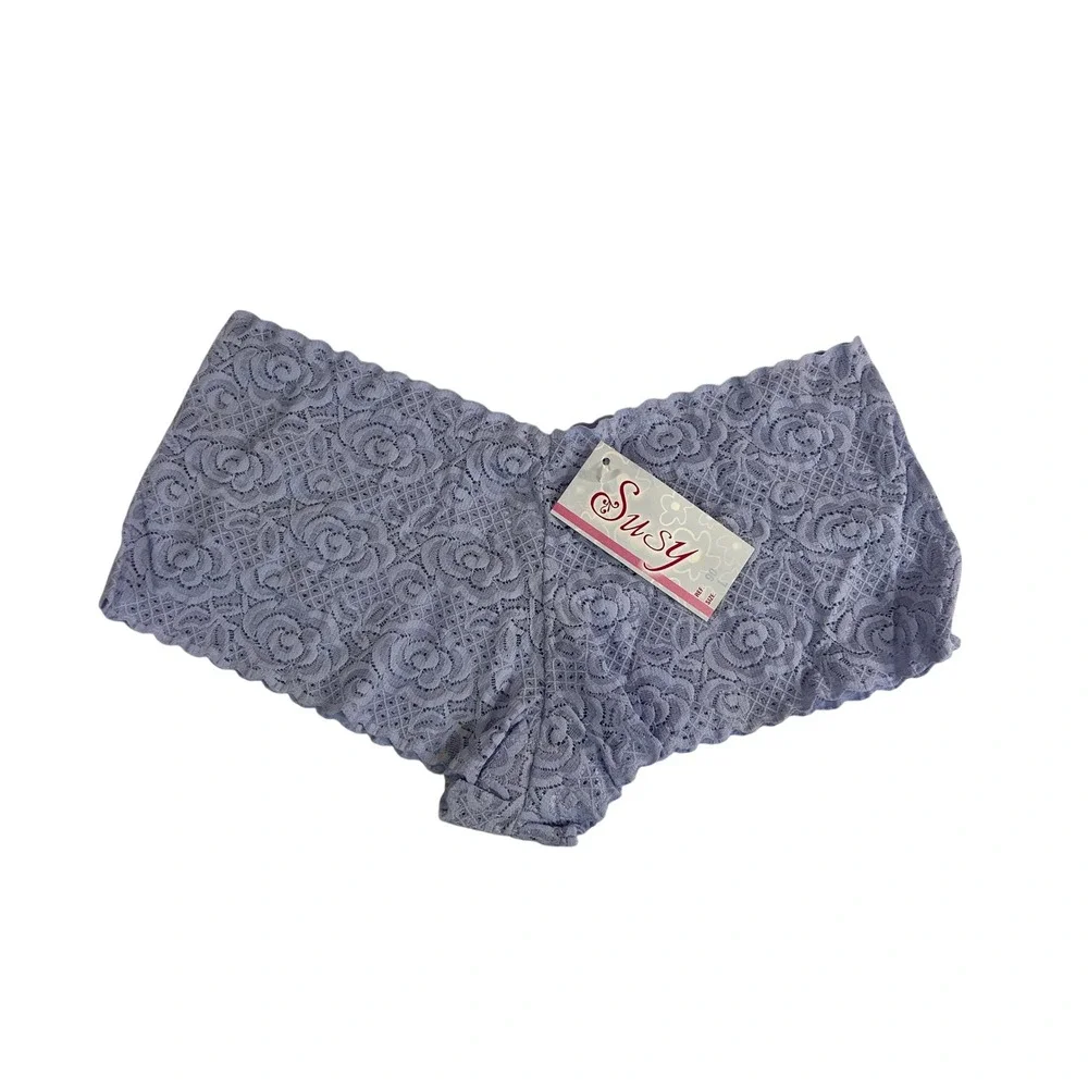 Susy VTG Floral Lace‎ Boyshort Panties Periwinkle Blue Lingerie Size Large NWT
